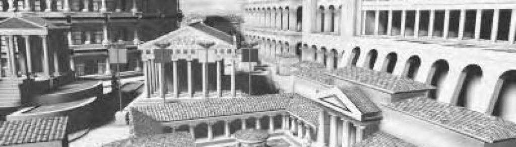 A depiction overlooking part of a Roman city